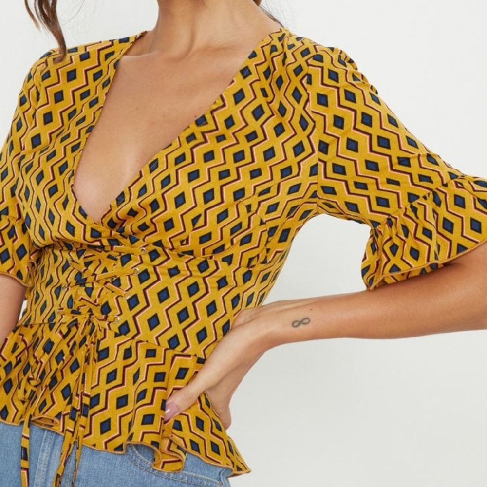 Mustard geometric corset blouse